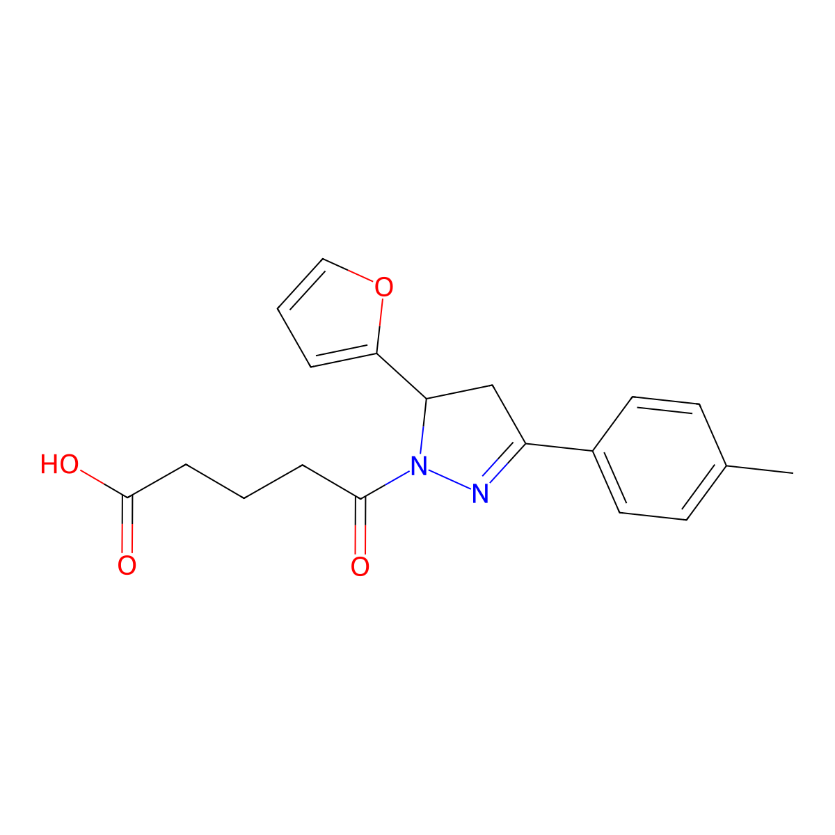 5-[3-(Furan-2-yl)-5-(4-methylphenyl)-3,4-dihydropyrazol-2-yl]-5-oxopentanoic acid molecular structure, CAS 438482-10-1