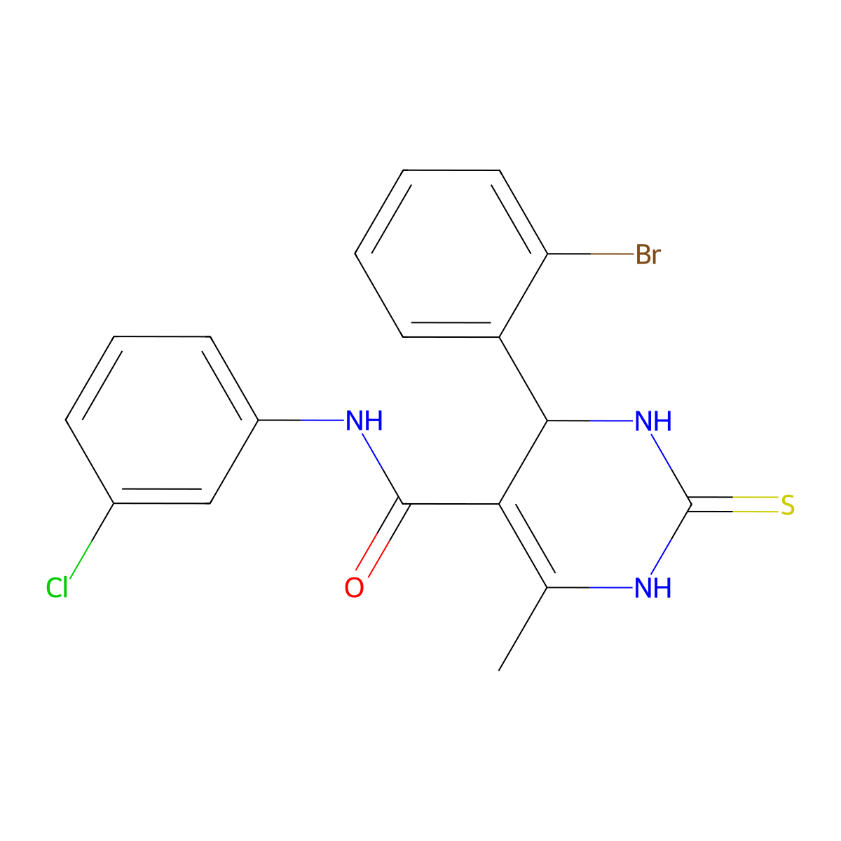 4-(2-bromophenyl)-N-(3-chlorophenyl)-6-methyl-2-sulfanylidene-3,4-dihydro-1H-pyrimidine-5-carboxamide molecular structure, CAS 438482-67-8