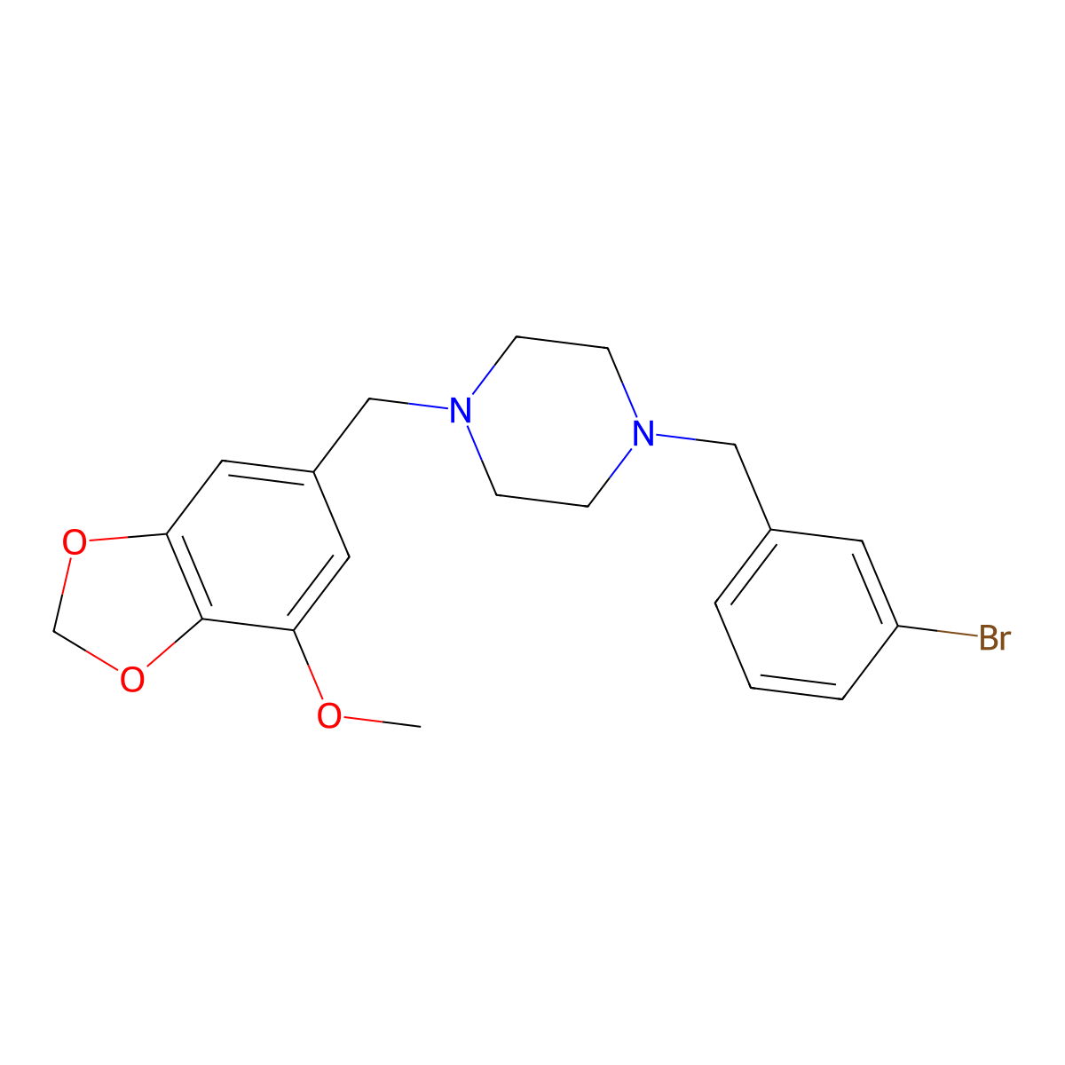 1-[(3-Bromophenyl)methyl]-4-[(7-methoxy-1,3-benzodioxol-5-yl)methyl]piperazine molecular structure, CAS 438483-10-4