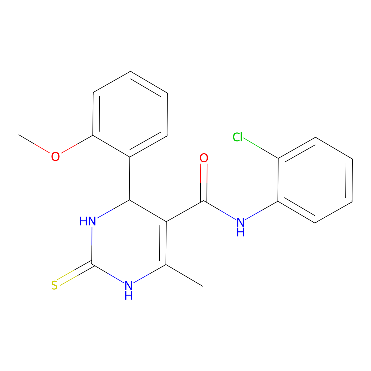 N-(2-chlorophenyl)-4-(2-methoxyphenyl)-6-methyl-2-thioxo-1,2,3,4-tetrahydropyrimidine-5-carboxamide molecular structure, CAS 438483-48-8