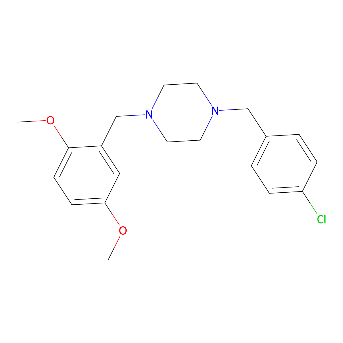 1-[(4-Chlorophenyl)methyl]-4-[(2,5-dimethoxyphenyl)methyl]piperazine molecular structure, CAS 438484-03-8