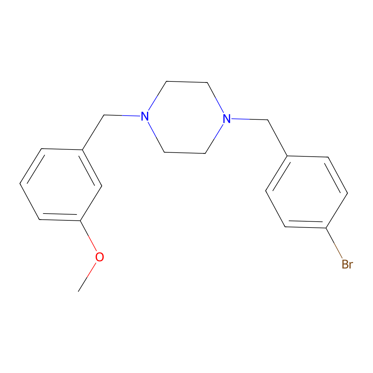 1-[(4-Bromophenyl)methyl]-4-[(3-methoxyphenyl)methyl]piperazine molecular structure, CAS 438484-24-3