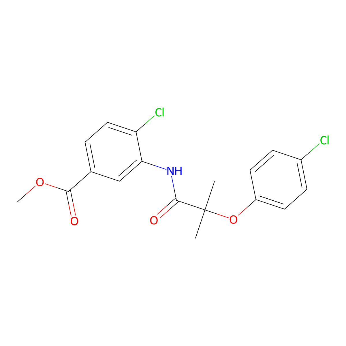 Methyl 4-chloro-3-[[2-(4-chlorophenoxy)-2-methylpropanoyl]amino]benzoate molecular structure, CAS 438484-31-2