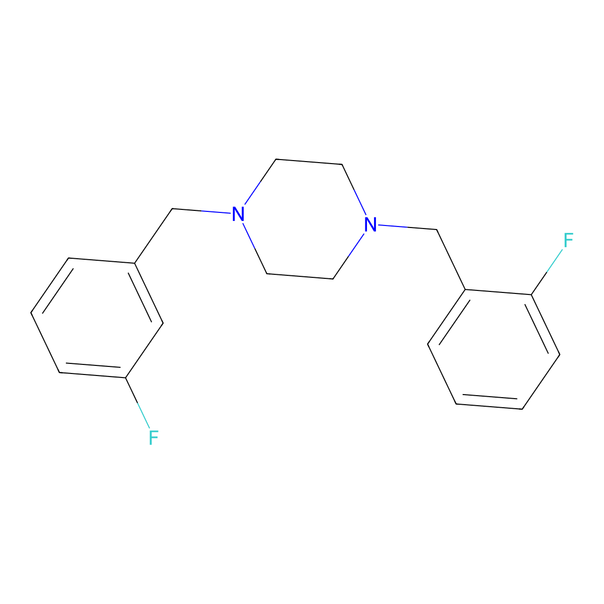 1-(2-Fluorobenzyl)-4-(3-fluorobenzyl)piperazine molecular structure, CAS 438484-59-4