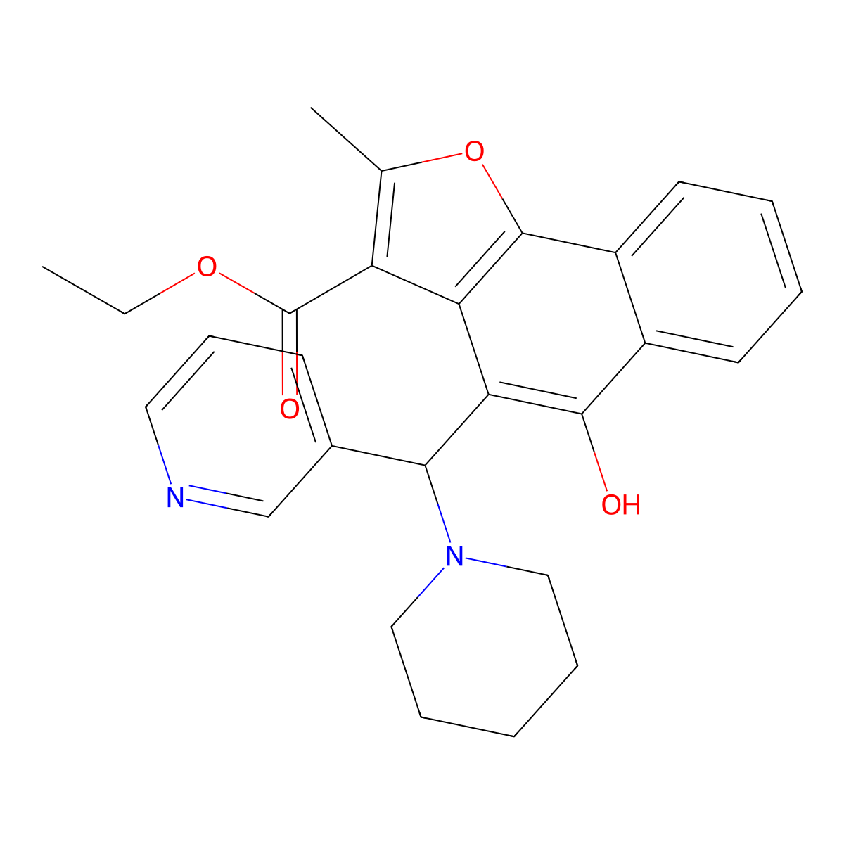 5-Hydroxy-2-methyl-4-[1-piperidinyl(3-pyridinyl)methyl]-3-benzo[g]benzofurancarboxylic acid ethyl ester molecular structure, CAS 438484-72-1