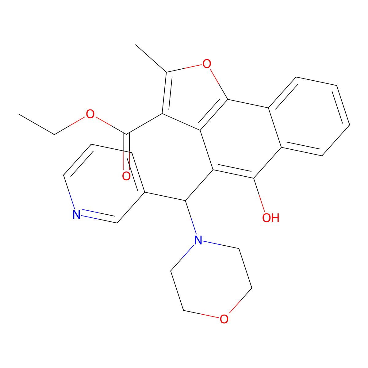 Ethyl 5-hydroxy-2-methyl-4-[(morpholin-4-yl)(pyridin-3-yl)methyl]naphtho[1,2-b]furan-3-carboxylate molecular structure, CAS 438484-75-4
