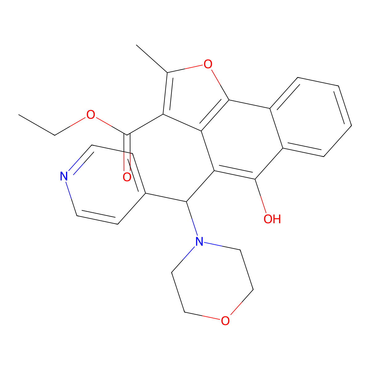 Ethyl 5-hydroxy-2-methyl-4-[(morpholin-4-yl)(pyridin-4-yl)methyl]naphtho[1,2-b]furan-3-carboxylate molecular structure, CAS 438484-89-0