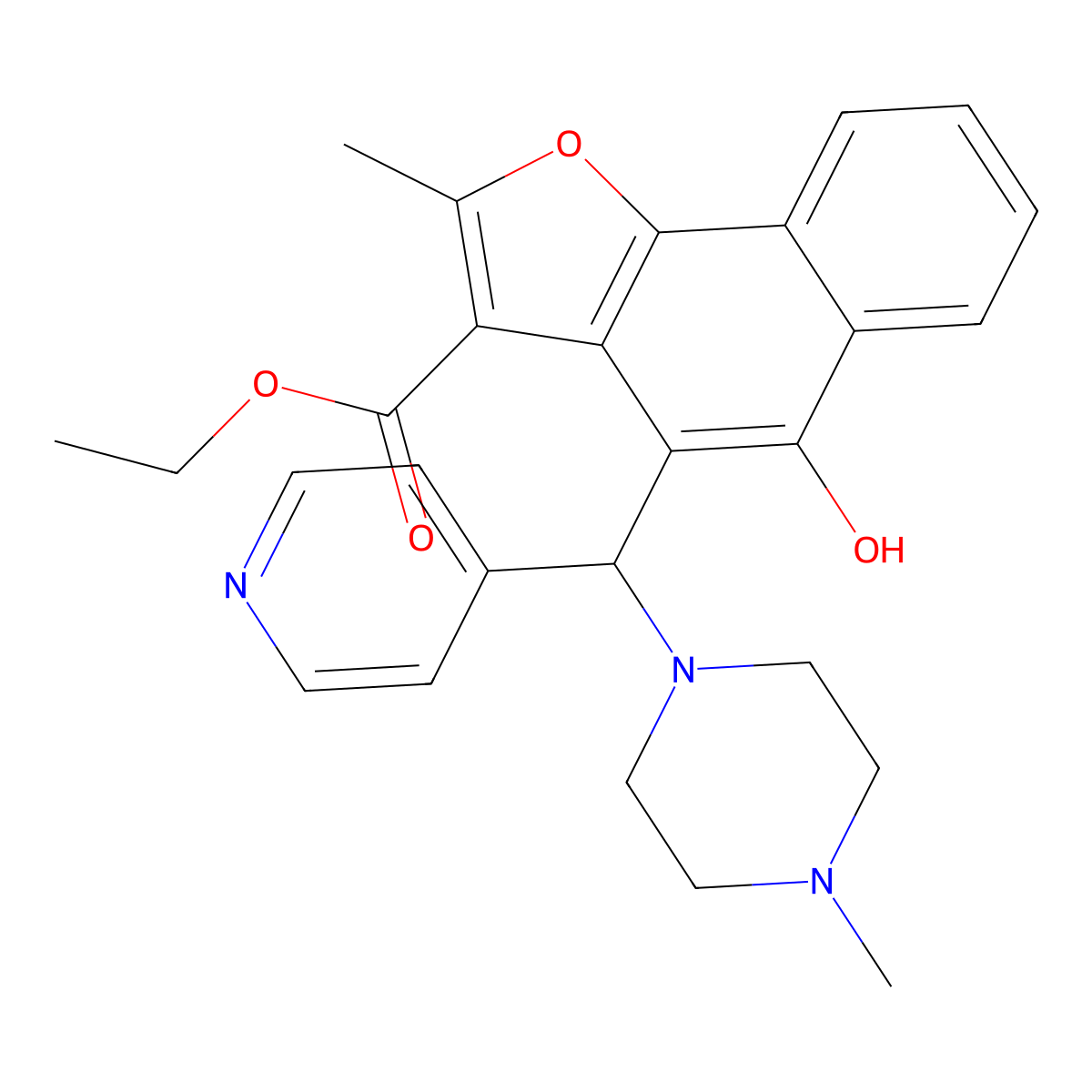Ethyl 5-hydroxy-2-methyl-4-[(4-methylpiperazin-1-yl)(pyridin-4-yl)methyl]naphtho[1,2-b]furan-3-carboxylate molecular structure, CAS 438484-92-5