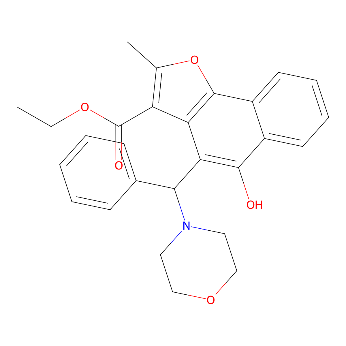 5-Hydroxy-2-methyl-4-[morpholino(phenyl)methyl]benzo[g]benzofuran-3-carboxylic acid ethyl ester molecular structure, CAS 438485-02-0