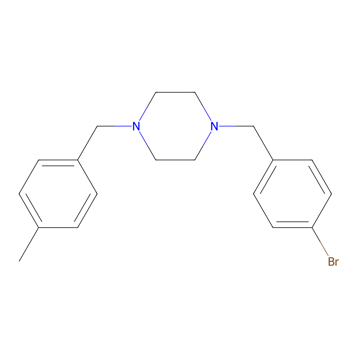 1-[(4-Bromophenyl)methyl]-4-[(4-methylphenyl)methyl]piperazine molecular structure, CAS 438485-10-0