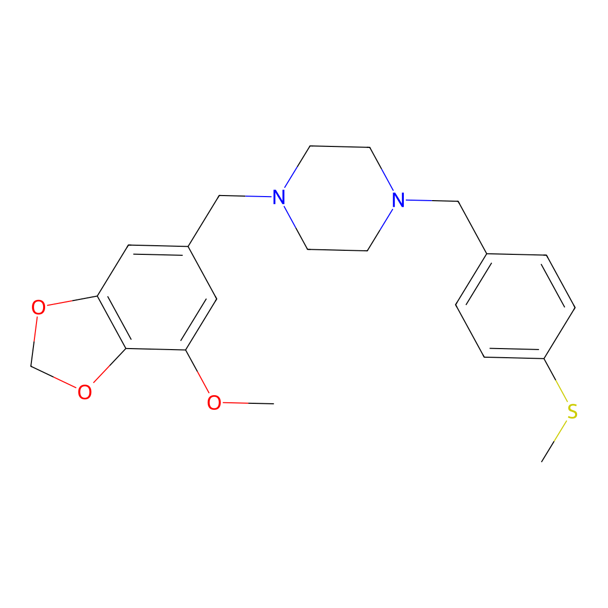 1-[(7-Methoxy-1,3-benzodioxol-5-yl)methyl]-4-[4-(methylsulfanyl)benzyl]piperazine molecular structure, CAS 438485-30-4