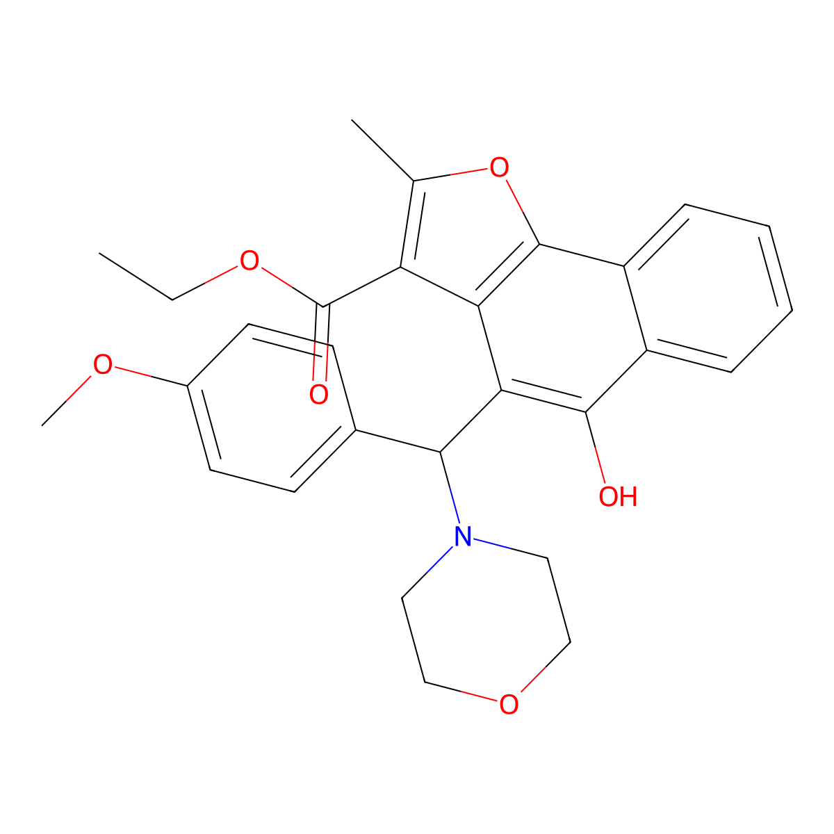 Ethyl 5-hydroxy-4-[(4-methoxyphenyl)(morpholin-4-yl)methyl]-2-methylnaphtho[1,2-b]furan-3-carboxylate molecular structure, CAS 438485-31-5