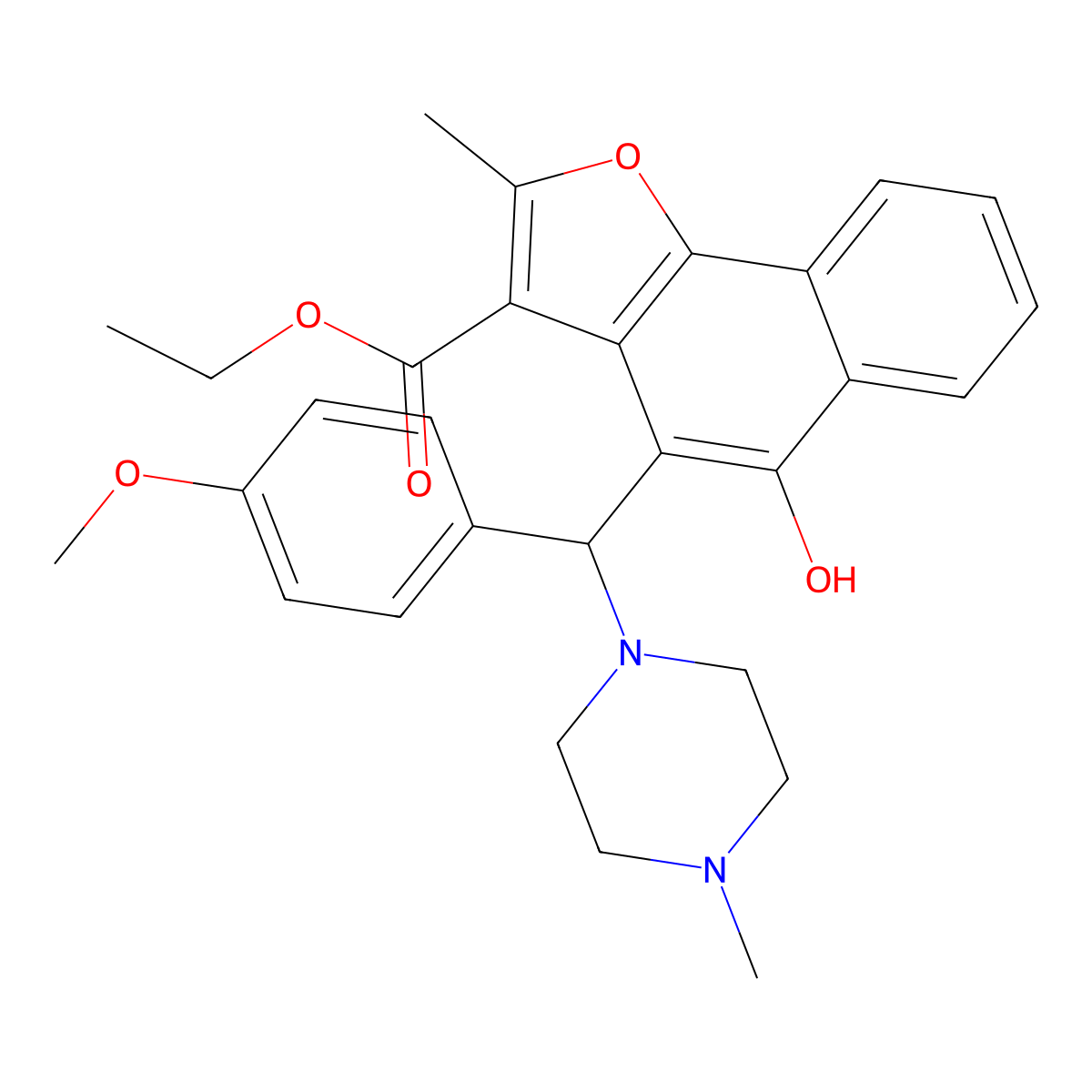 Ethyl 5-hydroxy-4-[(4-methoxyphenyl)(4-methylpiperazin-1-yl)methyl]-2-methylnaphtho[1,2-b]furan-3-carboxylate molecular structure, CAS 438485-33-7