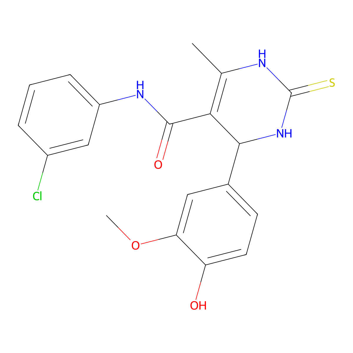 N-(3-chlorophenyl)-4-(4-hydroxy-3-methoxyphenyl)-6-methyl-2-sulfanylidene-3,4-dihydro-1H-pyrimidine-5-carboxamide molecular structure, CAS 438485-41-7