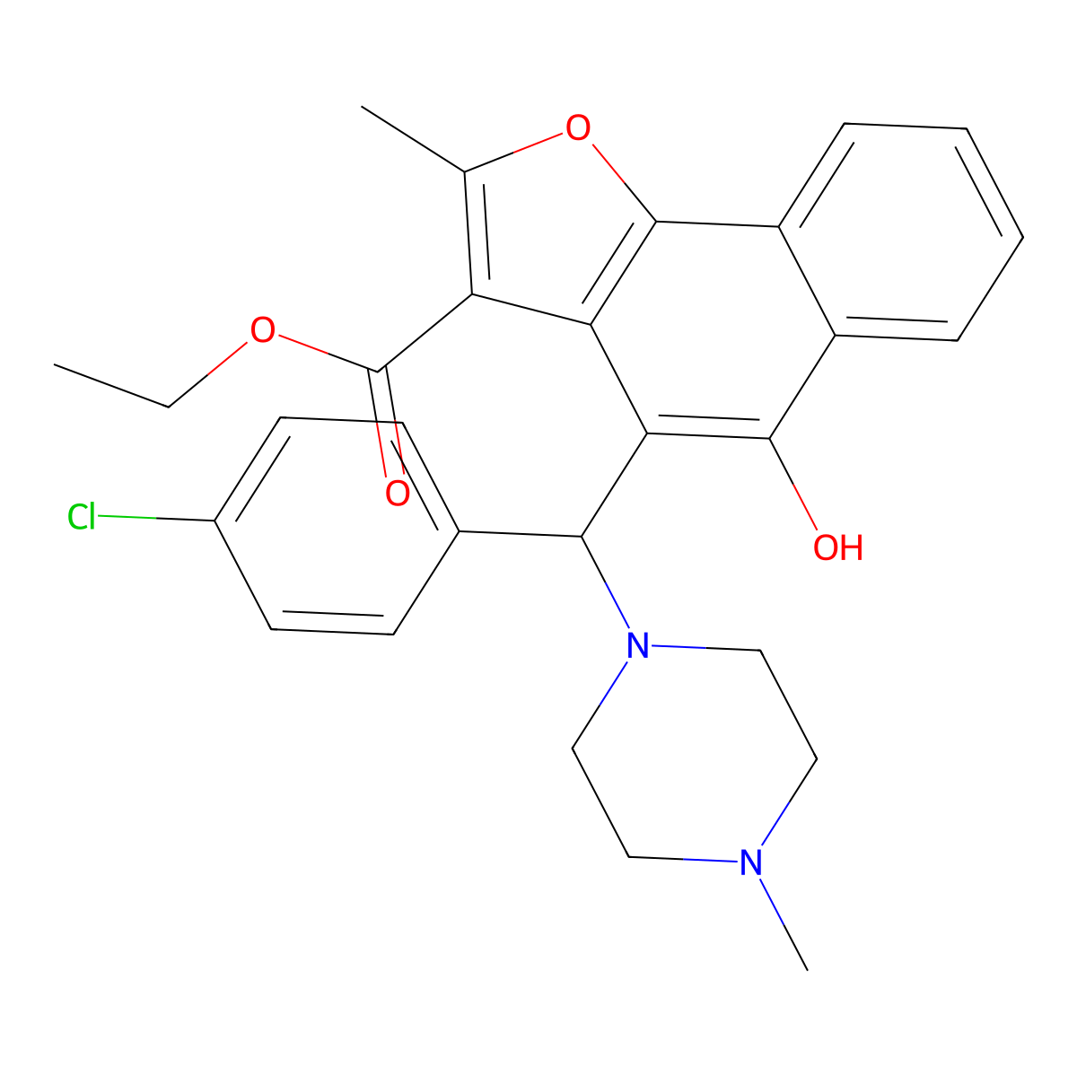 Ethyl 4-[(4-chlorophenyl)(4-methylpiperazin-1-yl)methyl]-5-hydroxy-2-methylnaphtho[1,2-b]furan-3-carboxylate molecular structure, CAS 438485-48-4