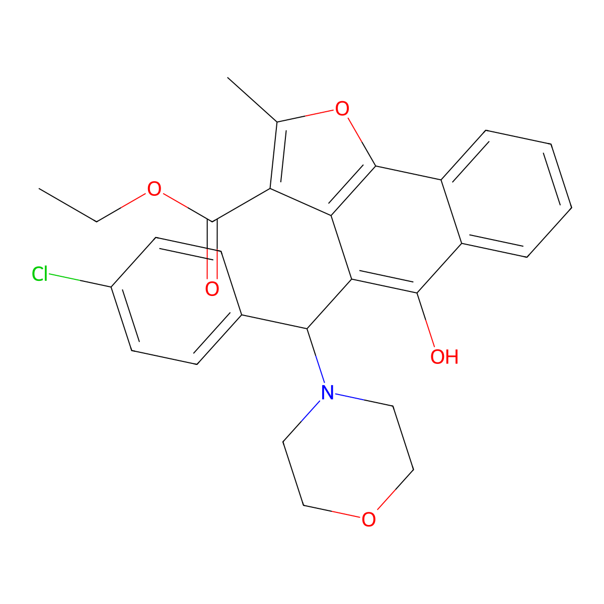 Ethyl 4-[(4-chlorophenyl)(morpholin-4-yl)methyl]-5-hydroxy-2-methylnaphtho[1,2-b]furan-3-carboxylate molecular structure, CAS 438485-51-9