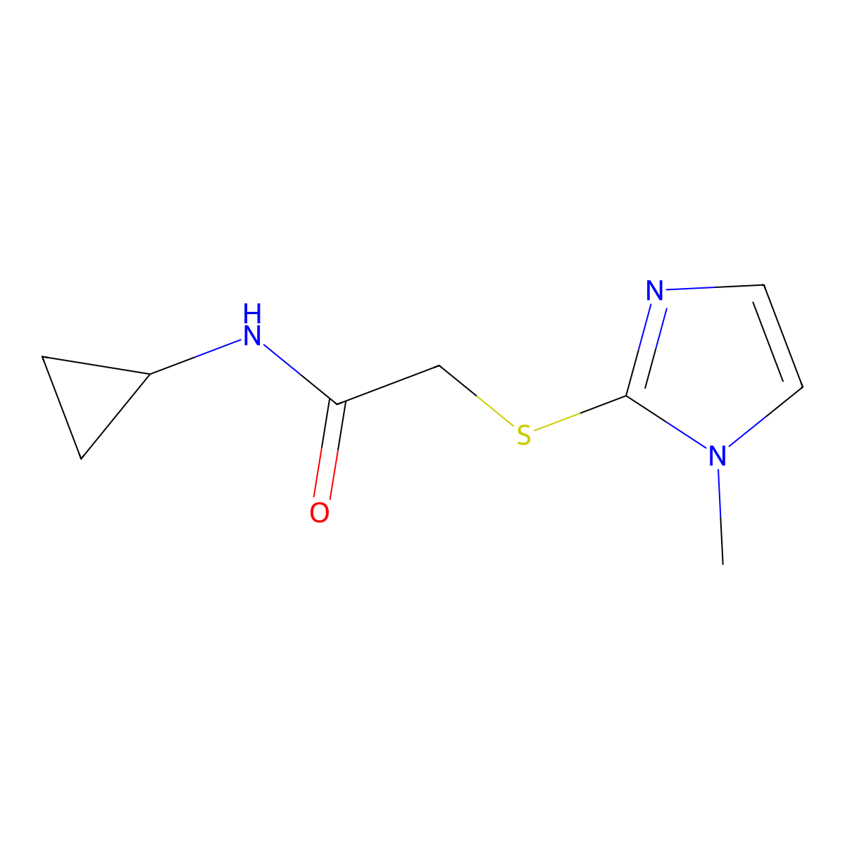 N-cyclopropyl-2-[(1-methyl-1H-imidazol-2-yl)sulfanyl]acetamide molecular structure, CAS 438485-57-5