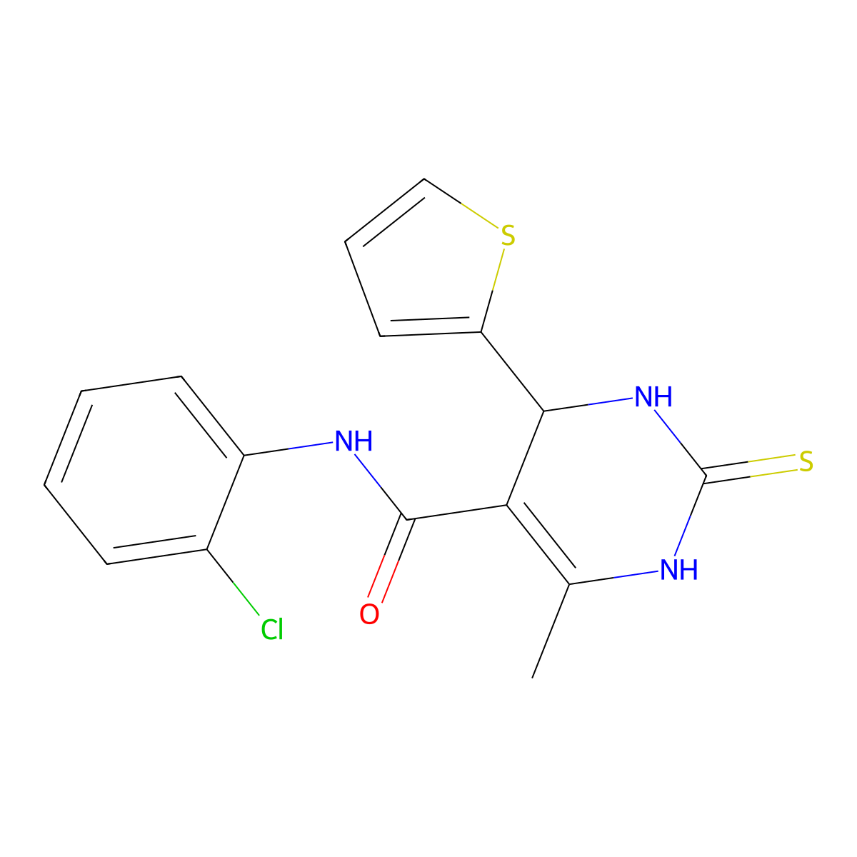 N-(2-chlorophenyl)-6-methyl-4-(thiophen-2-yl)-2-thioxo-1,2,3,4-tetrahydropyrimidine-5-carboxamide molecular structure, CAS 438485-61-1