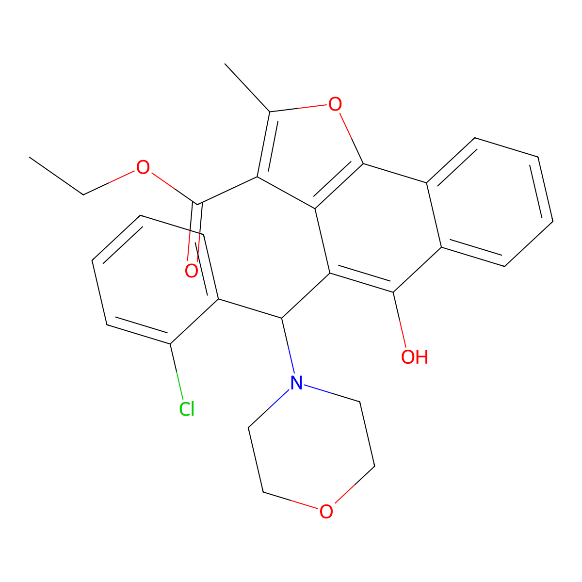 Ethyl 4-[(2-chlorophenyl)(morpholin-4-yl)methyl]-5-hydroxy-2-methylnaphtho[1,2-b]furan-3-carboxylate molecular structure, CAS 438485-71-3