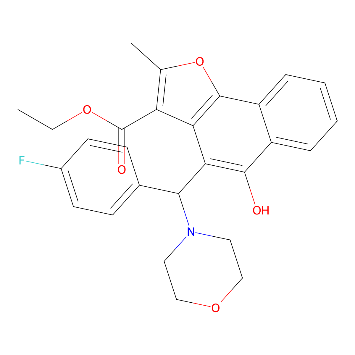 Ethyl 4-[(4-fluorophenyl)(morpholin-4-yl)methyl]-5-hydroxy-2-methylnaphtho[1,2-b]furan-3-carboxylate molecular structure, CAS 438485-85-9