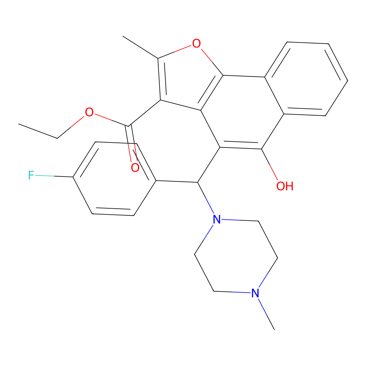 Ethyl 4-[(4-fluorophenyl)(4-methylpiperazin-1-yl)methyl]-5-hydroxy-2-methylnaphtho[1,2-b]furan-3-carboxylate molecular structure, CAS 438485-88-2