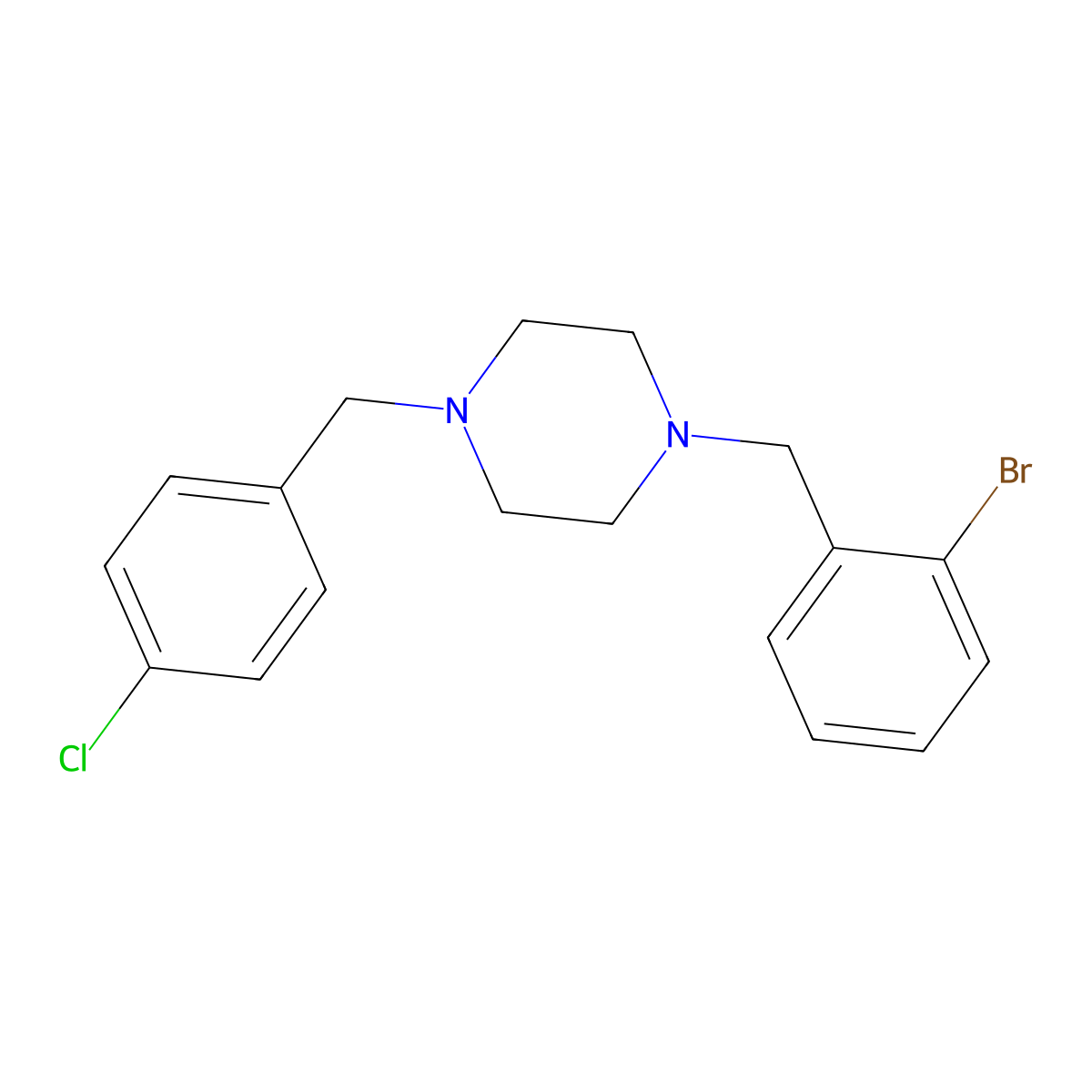 1-[(2-Bromophenyl)methyl]-4-[(4-chlorophenyl)methyl]piperazine molecular structure, CAS 438485-99-5