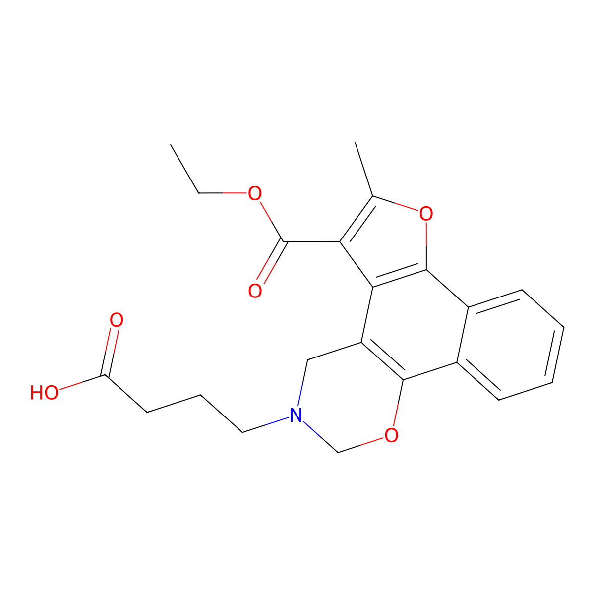 4-[5-(ethoxycarbonyl)-6-methyl-2H-furo[3',2':3,4]naphtho[2,1-e][1,3]oxazin-3(4H)-yl]butanoic acid molecular structure, CAS 438486-03-4