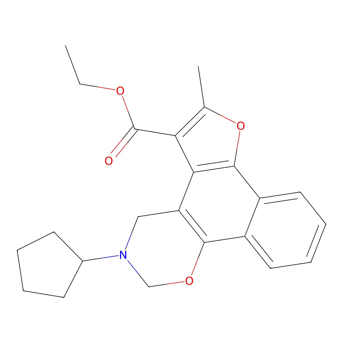 Ethyl 9-cyclopentyl-4-methyl-3,11-dioxa-9-azatetracyclo[11.4.0.0^{2,6}.0^{7,12}]heptadeca-1(17),2(6),4,7(12),13,15-hexaene-5-carboxylate molecular structure, CAS 438486-08-9
