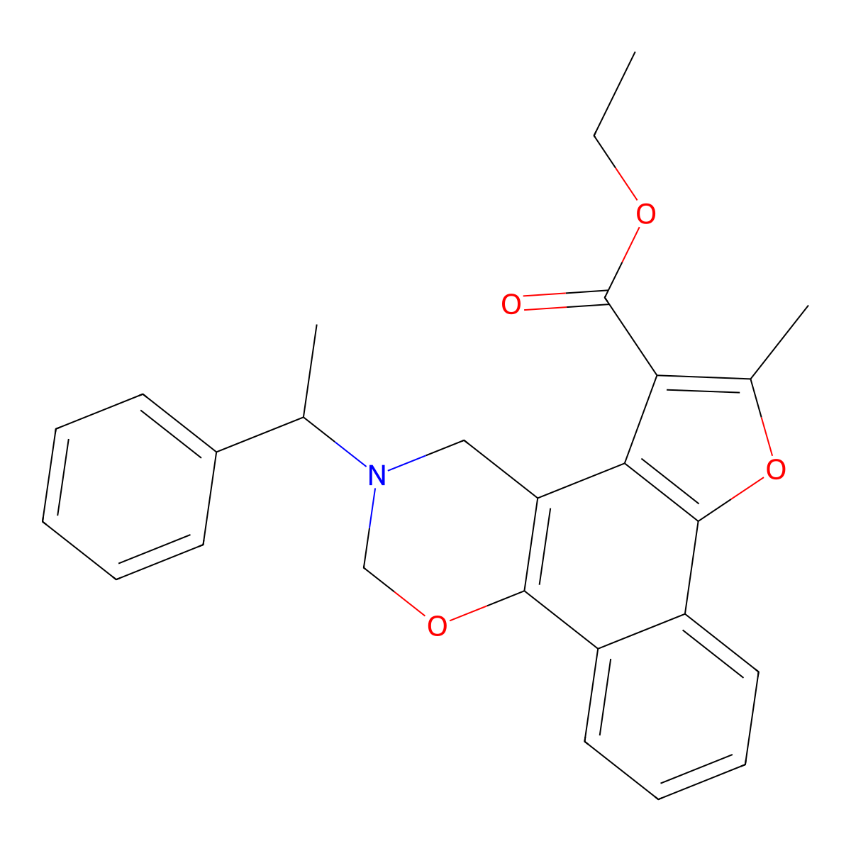 ethyl 6-methyl-3-(1-phenylethyl)-3,4-dihydro-2H-furo[3',2':3,4]naphtho[2,1-e][1,3]oxazine-5-carboxylate molecular structure, CAS 438486-11-4