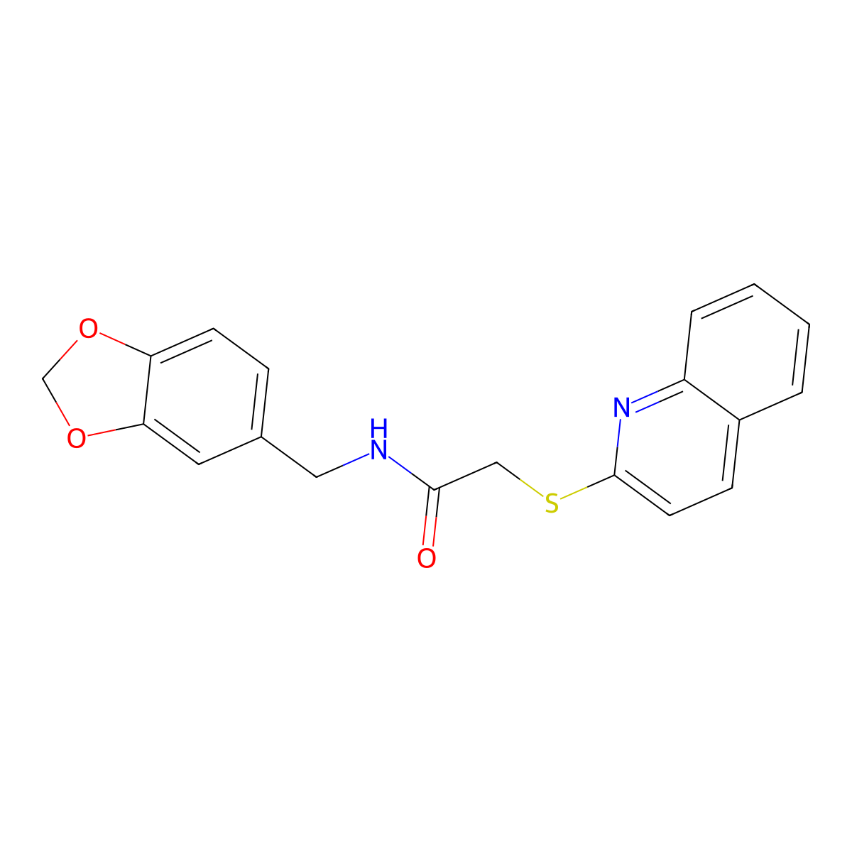 N-[(2H-1,3-benzodioxol-5-yl)methyl]-2-(quinolin-2-ylsulfanyl)acetamide molecular structure, CAS 438486-26-1