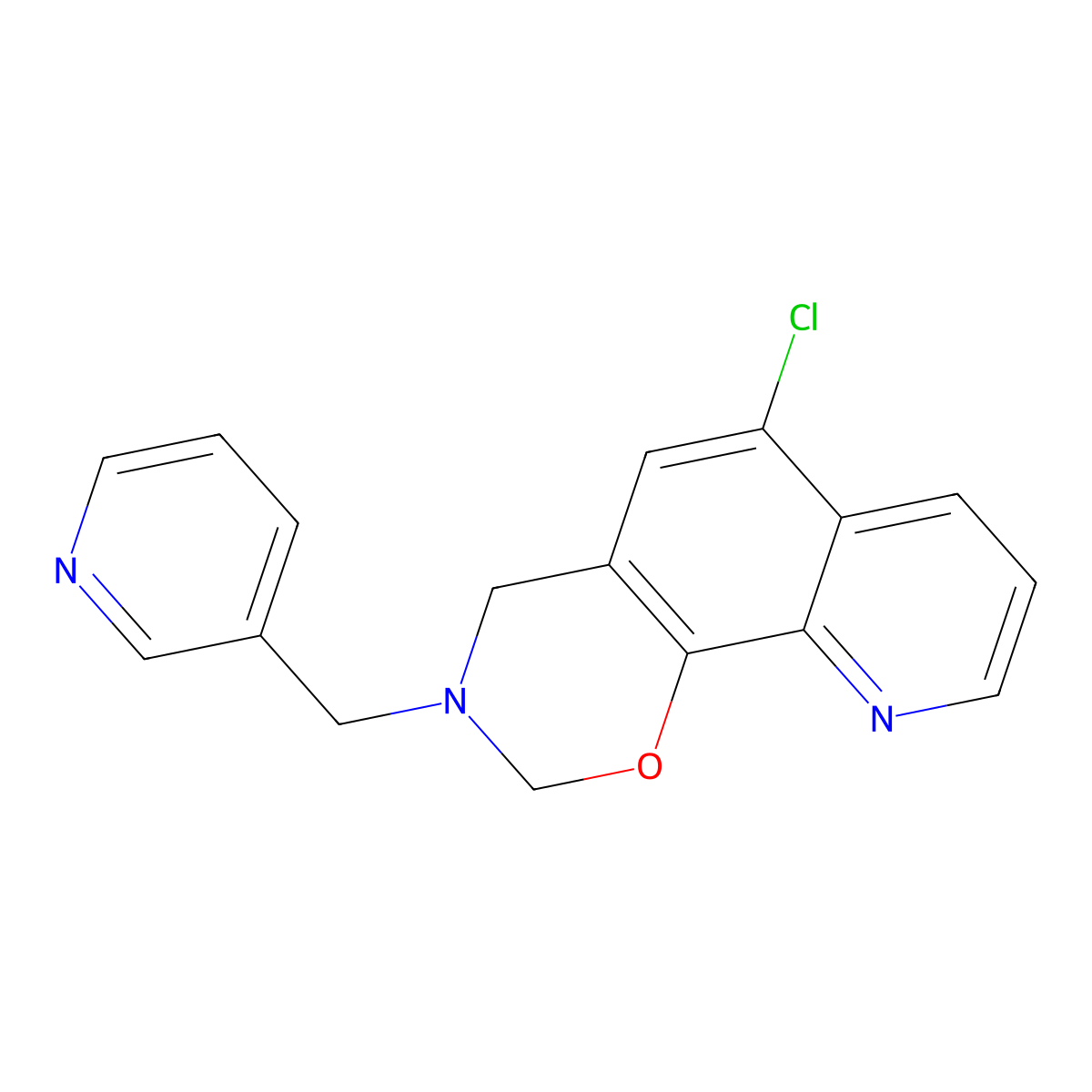 6-chloro-3-(pyridin-3-ylmethyl)-3,4-dihydro-2H-[1,3]oxazino[5,6-h]quinoline molecular structure, CAS 438486-28-3