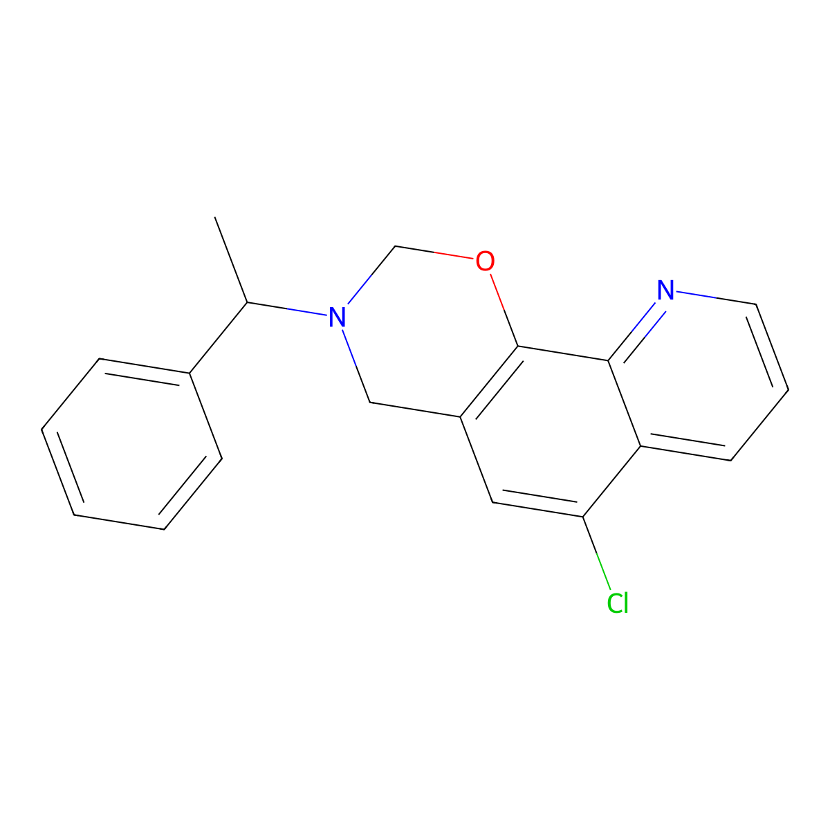 6-chloro-3-(1-phenylethyl)-3,4-dihydro-2H-[1,3]oxazino[5,6-h]quinoline molecular structure, CAS 438486-31-8