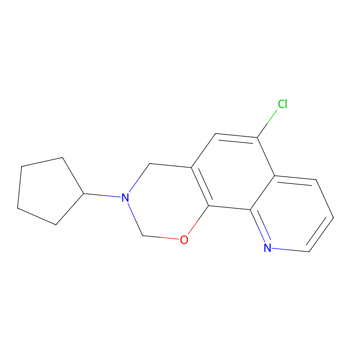 6-chloro-3-cyclopentyl-3,4-dihydro-2H-[1,3]oxazino[5,6-h]quinoline molecular structure, CAS 438486-33-0