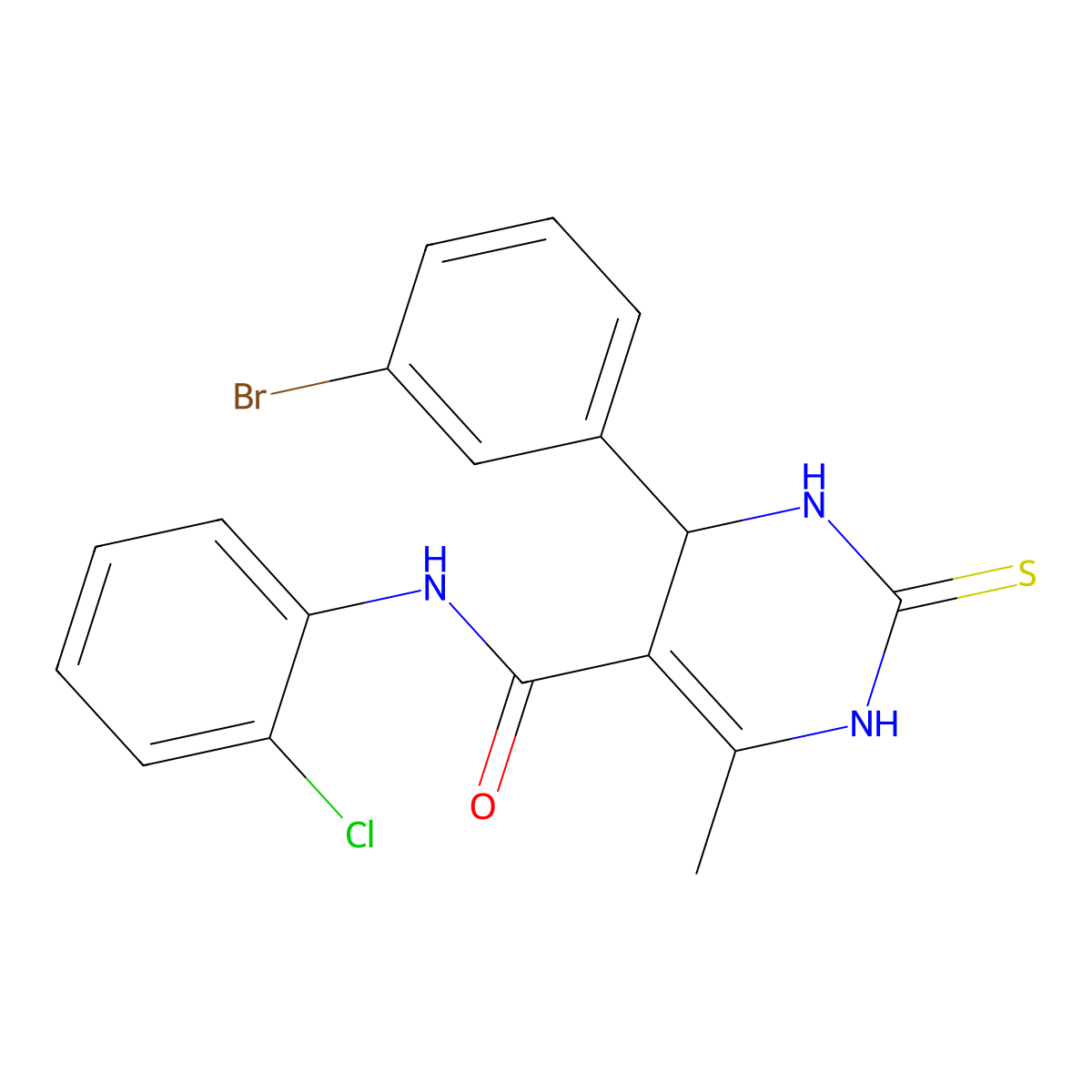 4-(3-bromophenyl)-N-(2-chlorophenyl)-6-methyl-2-sulfanylidene-1,2,3,4-tetrahydropyrimidine-5-carboxamide molecular structure, CAS 438486-40-9
