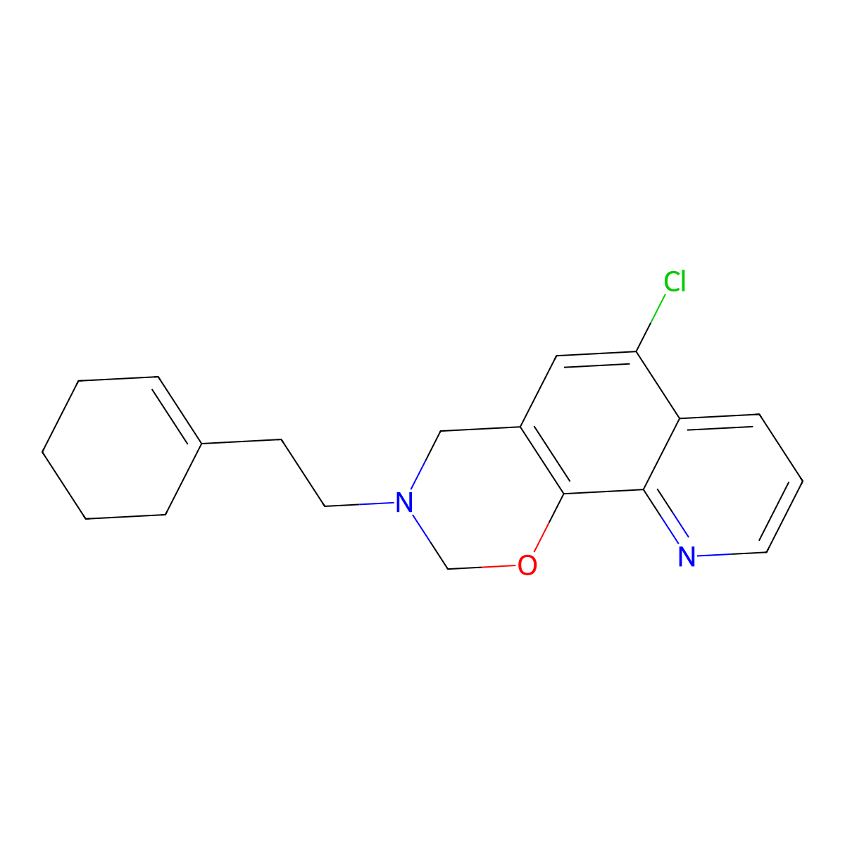 6-Chloro-3-[2-(cyclohexen-1-yl)ethyl]-2,4-dihydropyrido[3,2-h][1,3]benzoxazine molecular structure, CAS 438486-44-3