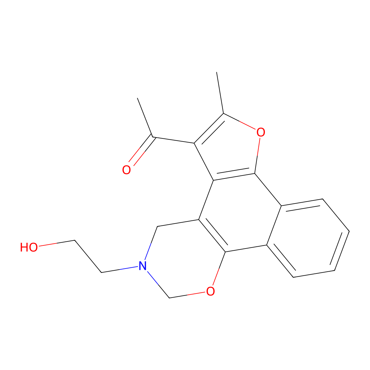 1-(3-(2-hydroxyethyl)-6-methyl-3,4-dihydro-2H-furo[3',2':3,4]naphtho[2,1-e][1,3]oxazin-5-yl)ethanone molecular structure, CAS 438486-50-1