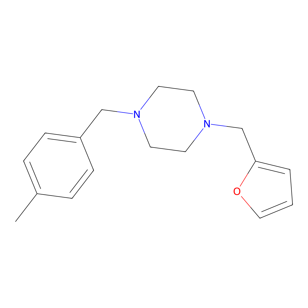 1-(Furan-2-ylmethyl)-4-[(4-methylphenyl)methyl]piperazine molecular structure, CAS 438486-57-8