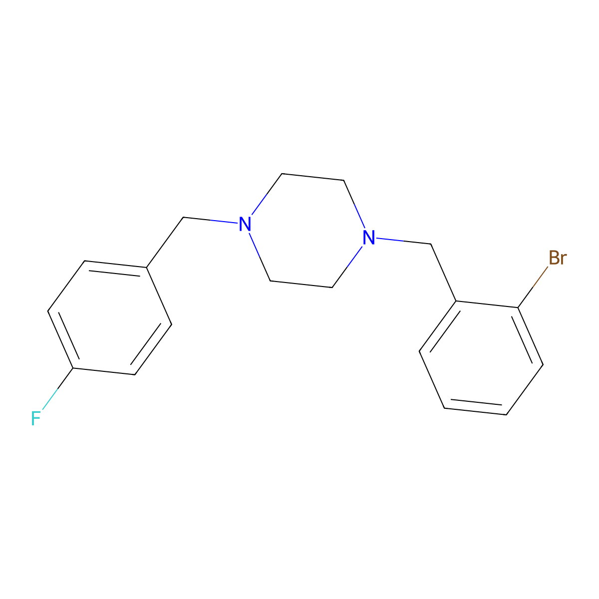1-[(2-Bromophenyl)methyl]-4-[(4-fluorophenyl)methyl]piperazine molecular structure, CAS 438486-69-2