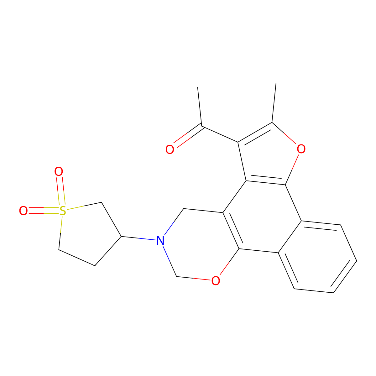 1-(3-(1,1-dioxidotetrahydrothiophen-3-yl)-6-methyl-3,4-dihydro-2H-furo[3',2':3,4]naphtho[2,1-e][1,3]oxazin-5-yl)ethanone molecular structure, CAS 438486-71-6