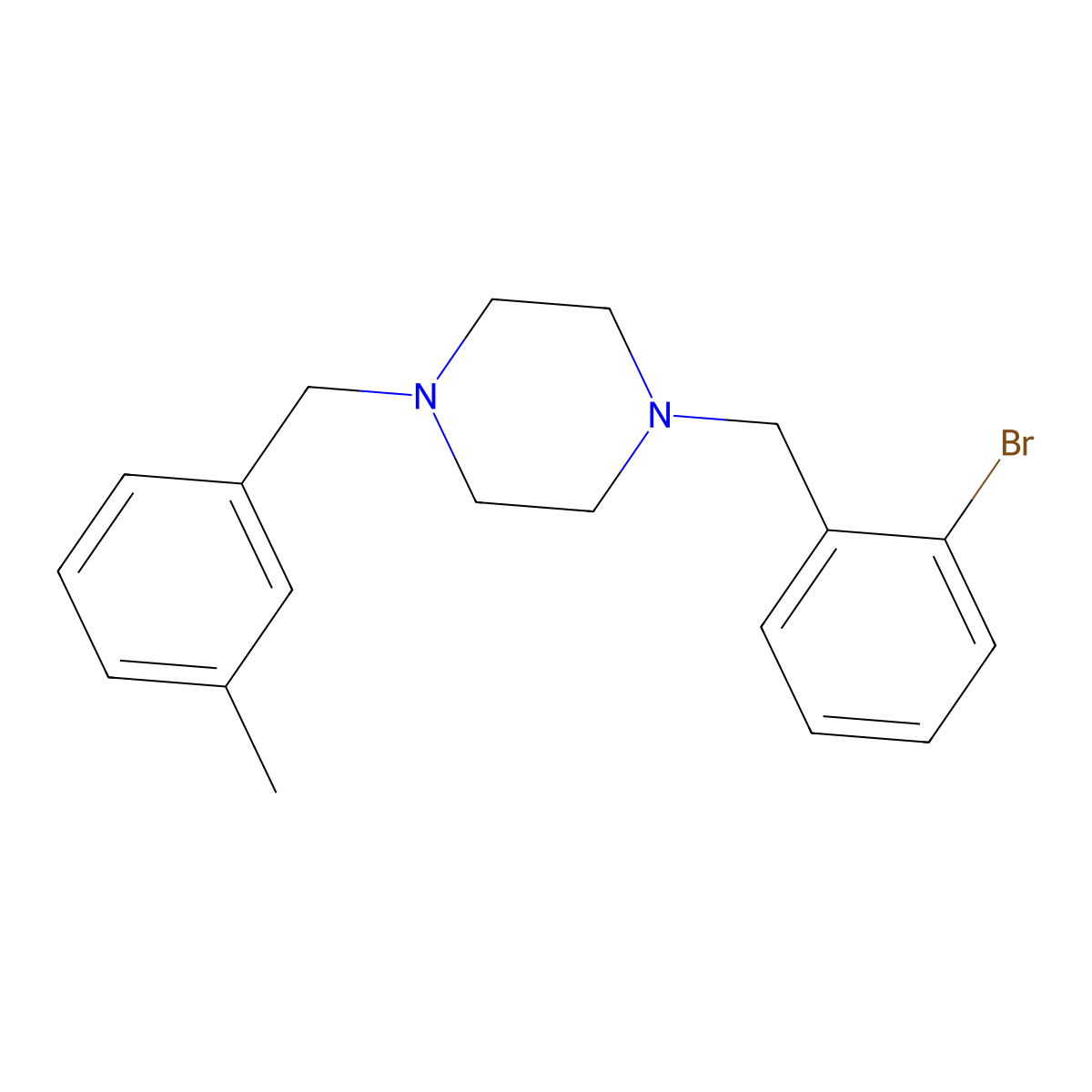 1-[(2-Bromophenyl)methyl]-4-[(3-methylphenyl)methyl]piperazine molecular structure, CAS 438486-72-7