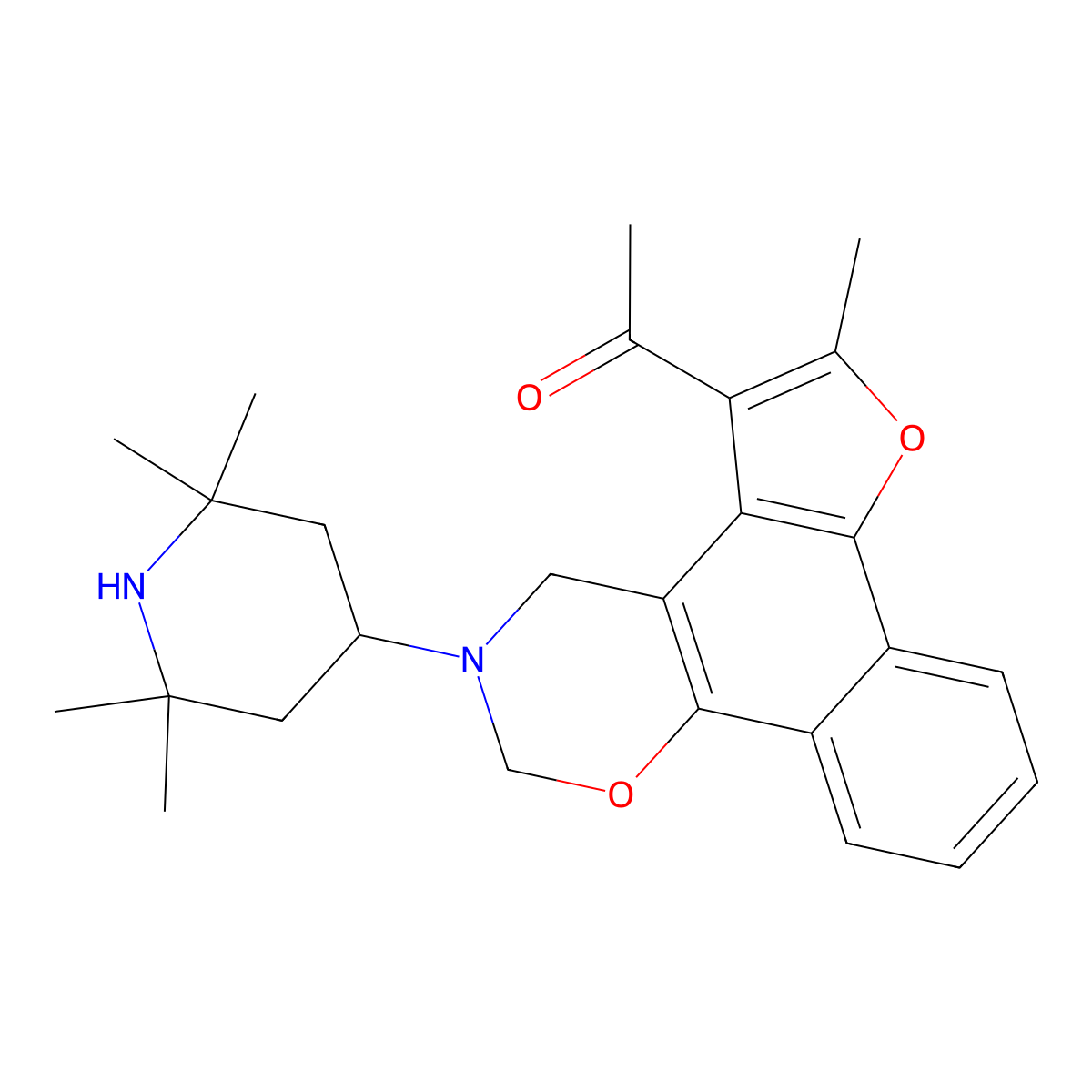 1-[4-Methyl-9-(2,2,6,6-tetramethylpiperidin-4-yl)-3,11-dioxa-9-azatetracyclo[11.4.0.0^{2,6}.0^{7,12}]heptadeca-1,4,6,12,14,16-hexaen-5-yl]ethan-1-one molecular structure, CAS 438486-74-9