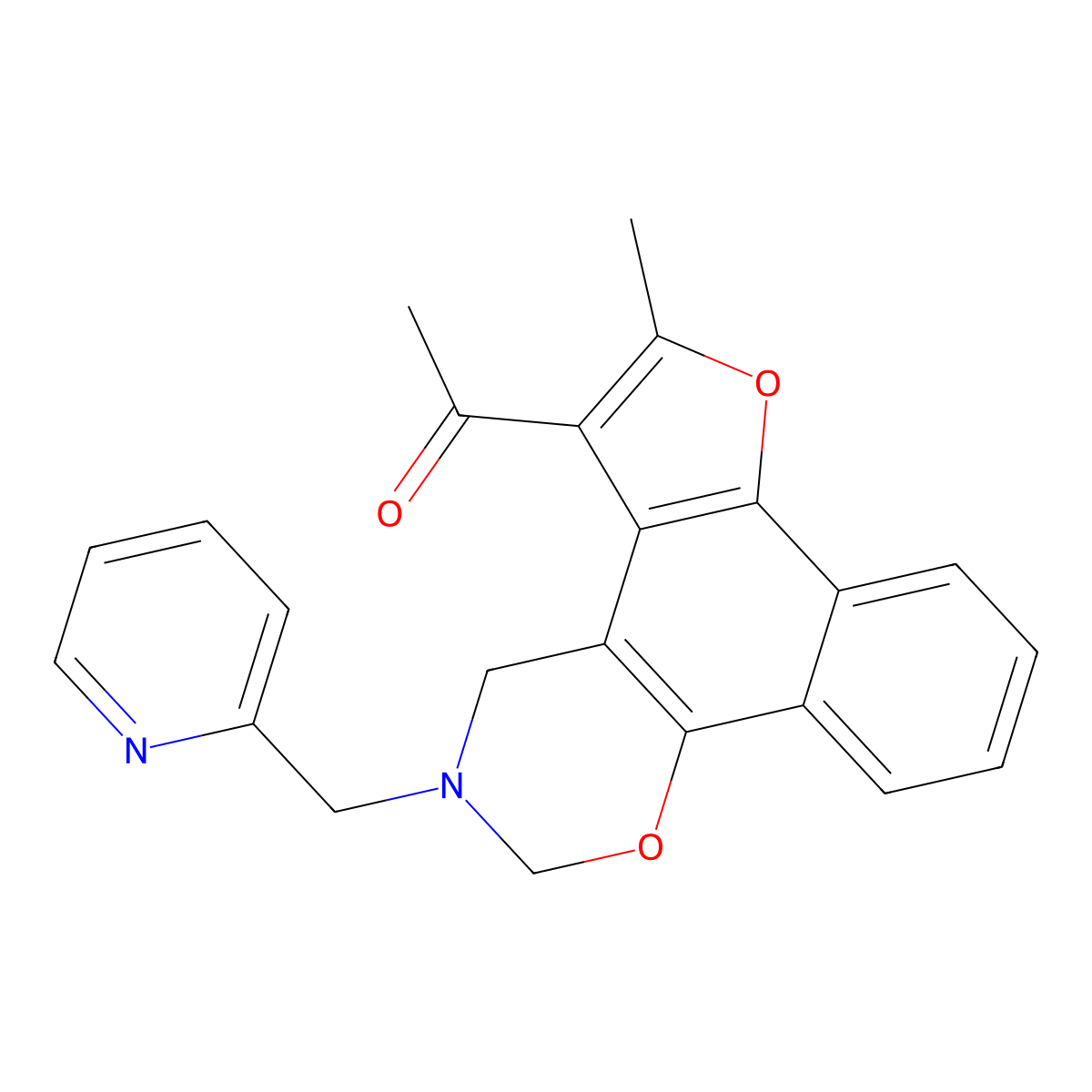 1-{4-Methyl-9-[(pyridin-2-yl)methyl]-3,11-dioxa-9-azatetracyclo[11.4.0.0^{2,6}.0^{7,12}]heptadeca-1,4,6,12,14,16-hexaen-5-yl}ethan-1-one molecular structure, CAS 438486-80-7