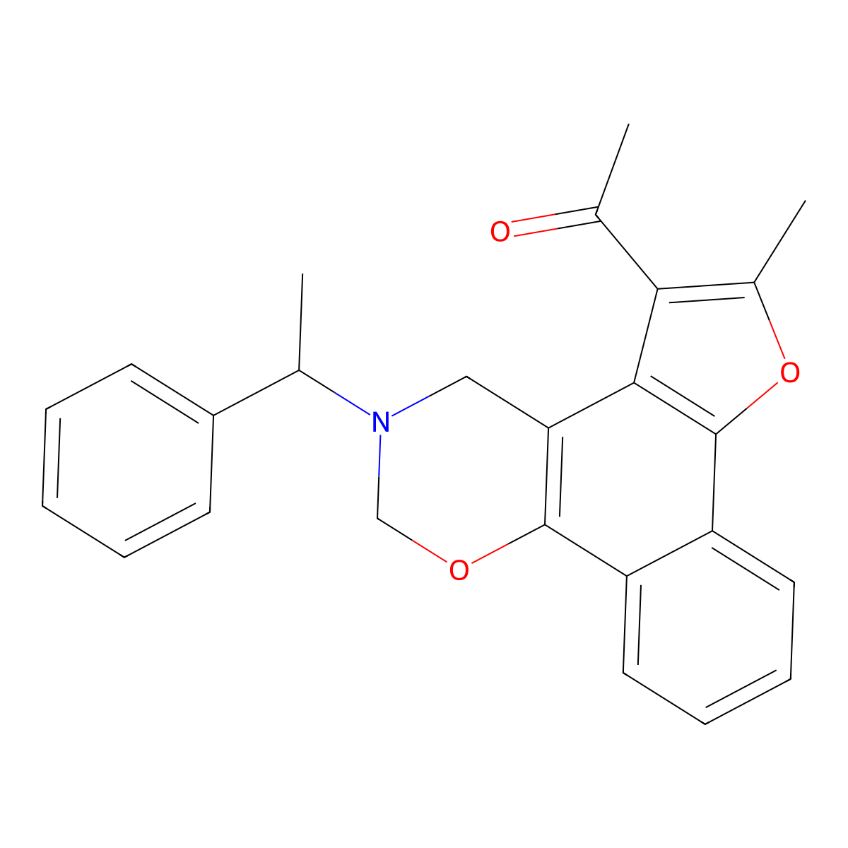 1-(6-methyl-3-(1-phenylethyl)-3,4-dihydro-2H-furo[3',2':3,4]naphtho[2,1-e][1,3]oxazin-5-yl)ethanone molecular structure, CAS 438486-84-1