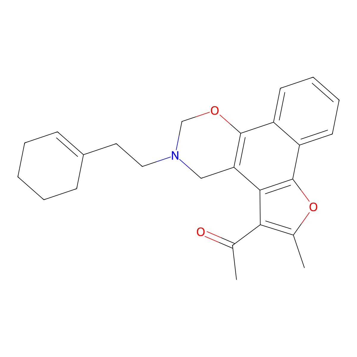 1-{9-[2-(Cyclohex-1-en-1-yl)ethyl]-4-methyl-3,11-dioxa-9-azatetracyclo[11.4.0.0^{2,6}.0^{7,12}]heptadeca-1(13),2(6),4,7(12),14,16-hexaen-5-yl}ethan-1-one molecular structure, CAS 438486-89-6
