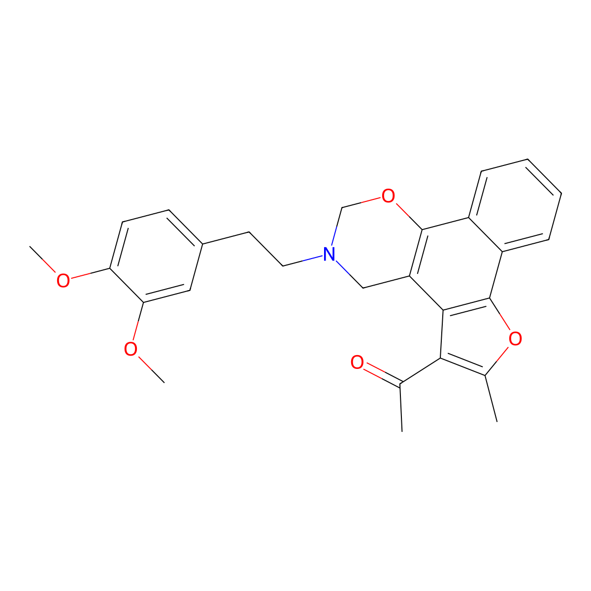 1-(3-(3,4-dimethoxyphenethyl)-6-methyl-3,4-dihydro-2H-furo[3',2':3,4]naphtho[2,1-e][1,3]oxazin-5-yl)ethanone molecular structure, CAS 438486-92-1