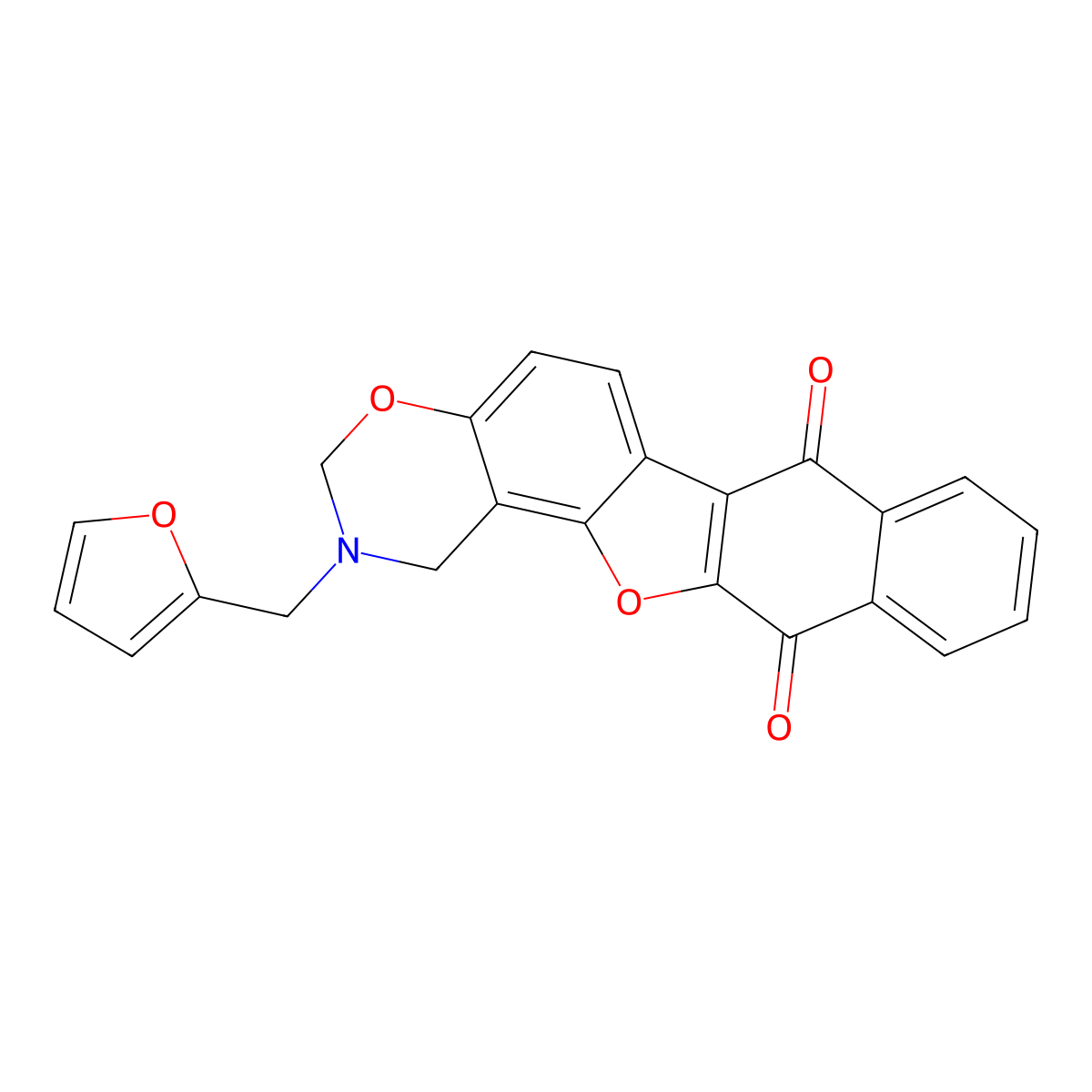 2-(furan-2-ylmethyl)-2,3-dihydro-1H-naphtho[2',3':2,3]benzofuro[7,6-e][1,3]oxazine-7,12-dione molecular structure, CAS 438487-28-6