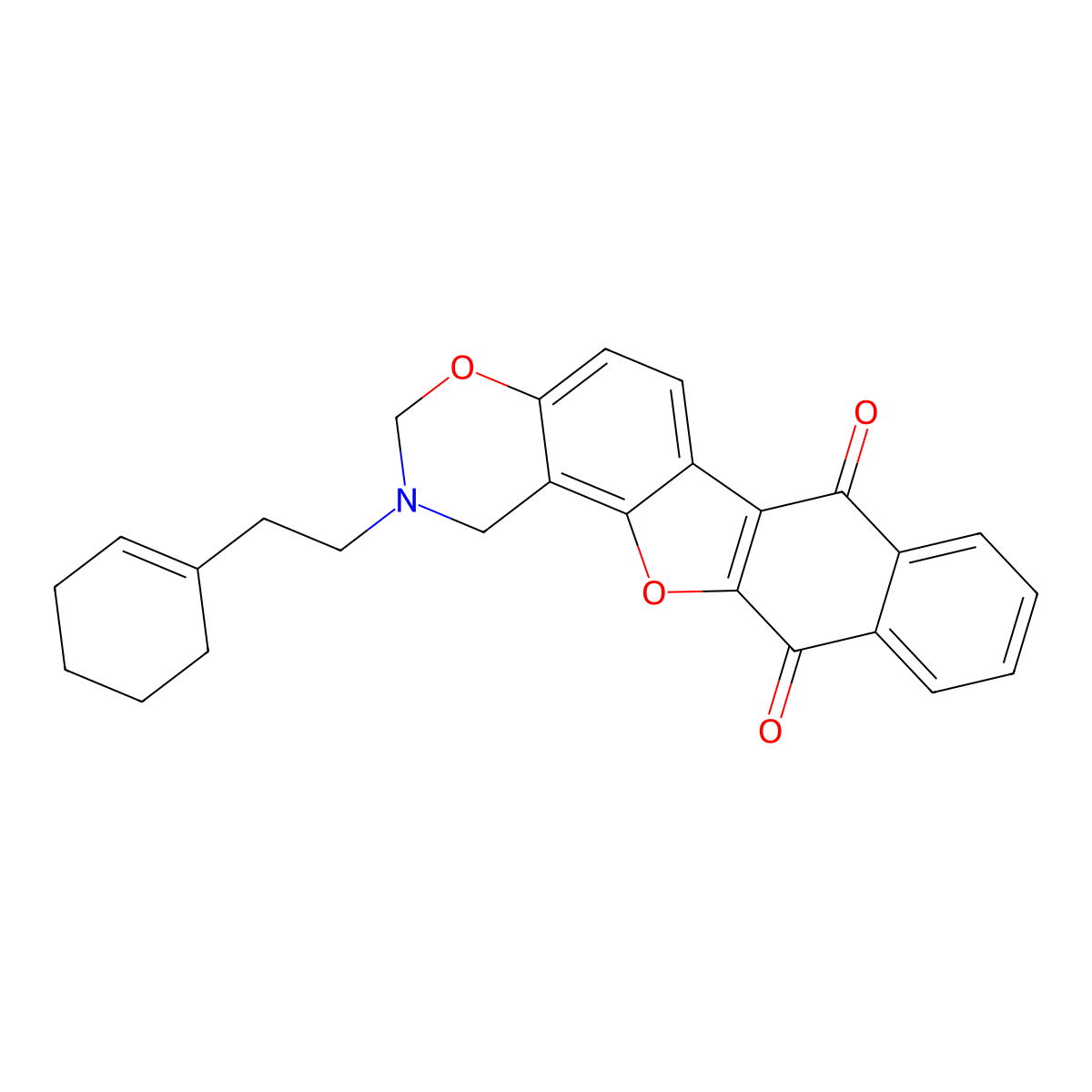 2-(2-(cyclohex-1-en-1-yl)ethyl)-2,3-dihydro-1H-naphtho[2',3':2,3]benzofuro[7,6-e][1,3]oxazine-7,12-dione molecular structure, CAS 438487-31-1