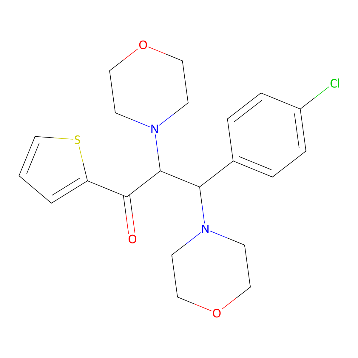 3-(4-Chlorophenyl)-2,3-dimorpholino-1-(thiophen-2-yl)propan-1-one molecular structure, CAS 438488-09-6