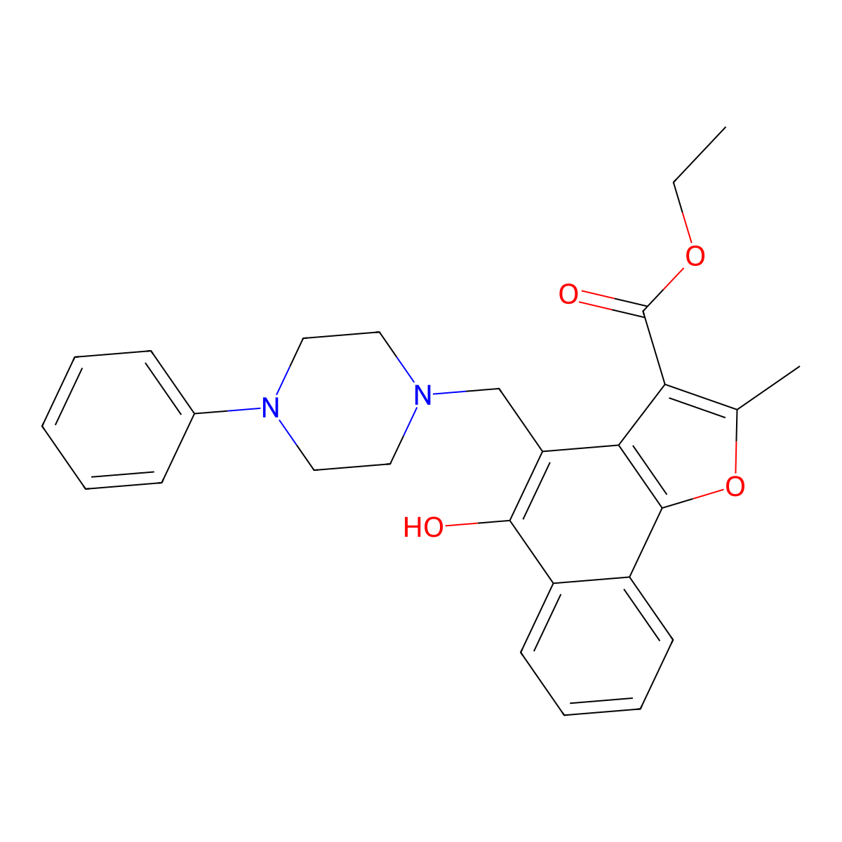 Ethyl 5-hydroxy-2-methyl-4-[(4-phenylpiperazin-1-yl)methyl]naphtho[1,2-b]furan-3-carboxylate molecular structure, CAS 438488-40-5