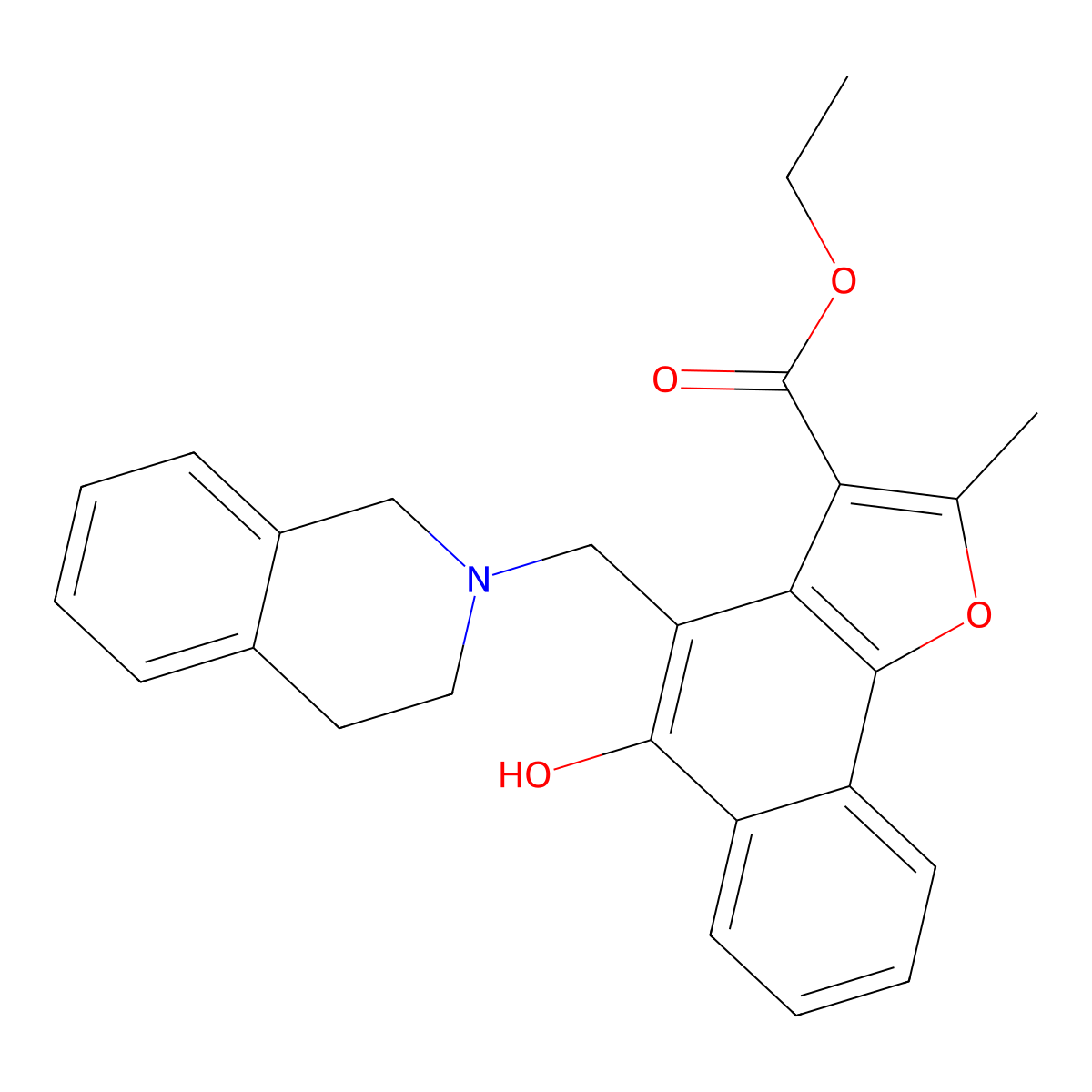 Ethyl 5-hydroxy-2-methyl-4-[(1,2,3,4-tetrahydroisoquinolin-2-yl)methyl]naphtho[1,2-b]furan-3-carboxylate molecular structure, CAS 438488-44-9